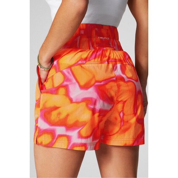 Fabletics High-Waisted Tie Dye Running Shorts Orange Pink Activewear‎ - Picture 9 of 10